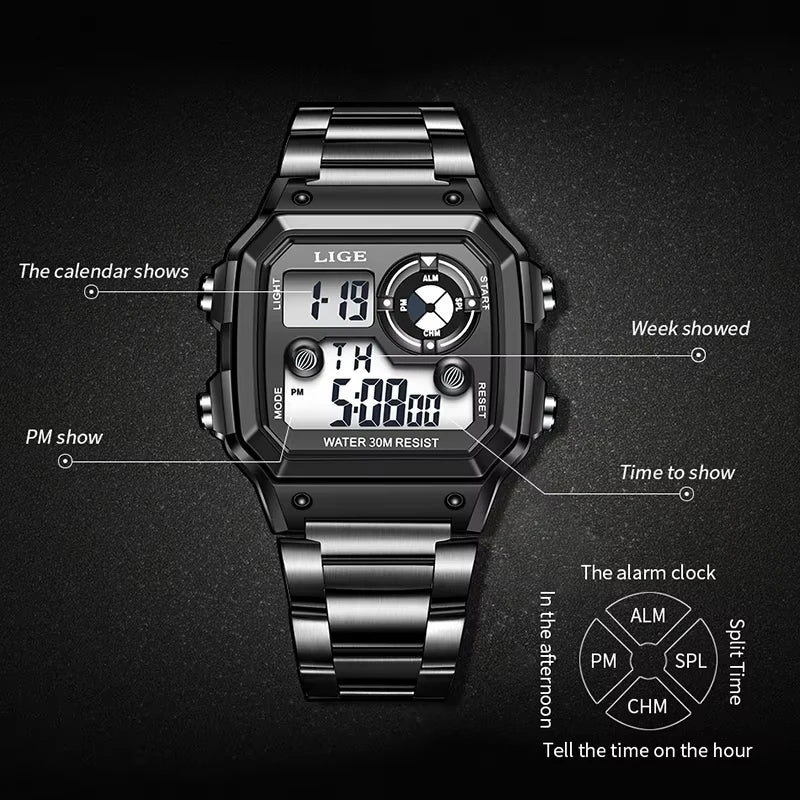 Мужские водонепроницаемые цифровые часы