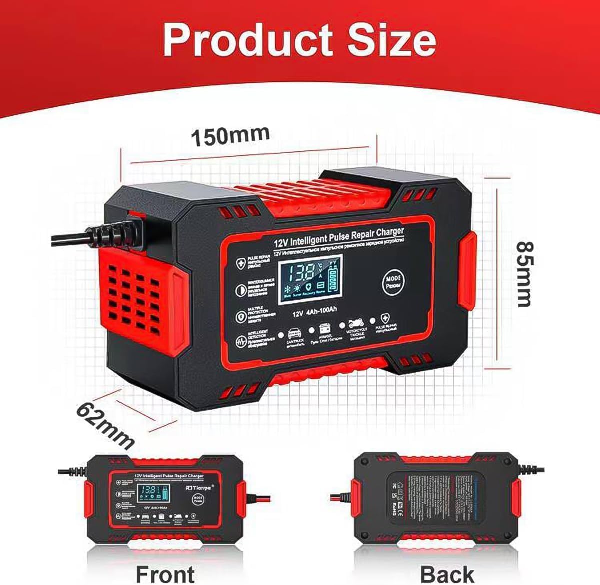 Автомобильное зарядное устройство для аккумулятора с ЖК-дисплеем