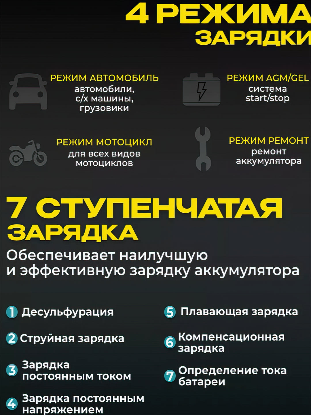 Интеллектуальное зарядное устройство для аккумулятора (12В/24В)