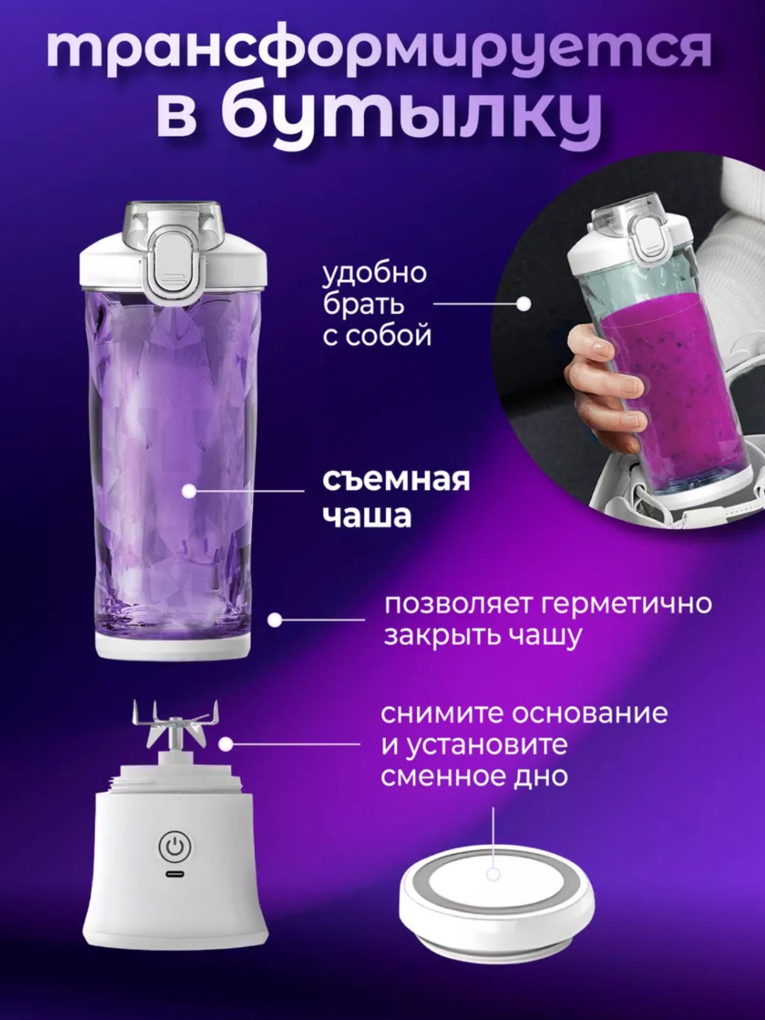 Мощный портативный мини-блендер