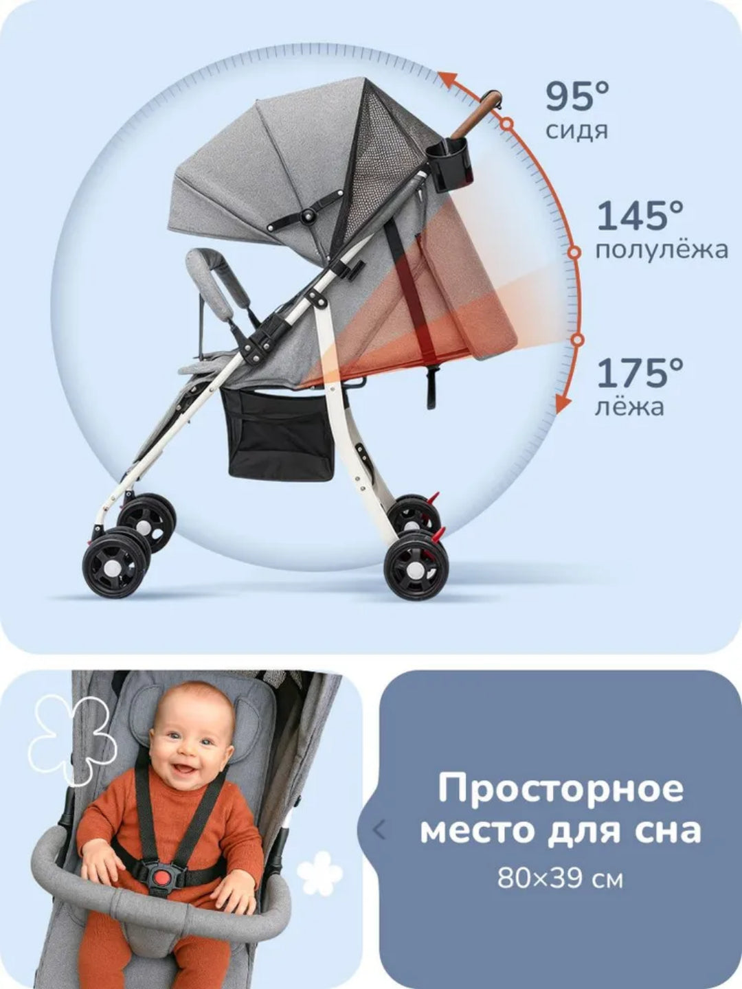 Компактная и лёгкая детская коляска
