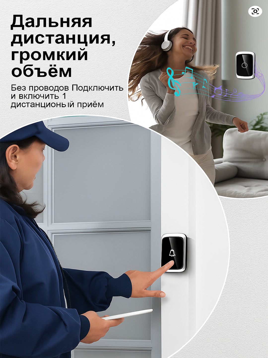 Беспроводной дверной звонок с большим радиусом действия и без проводов