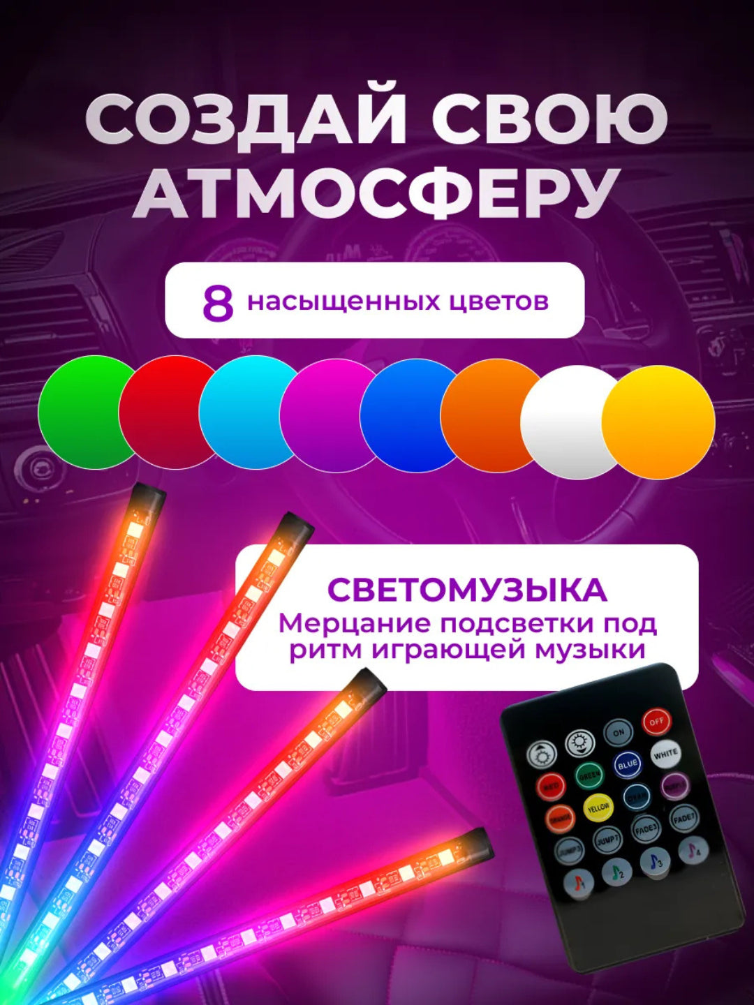 Светодиодная атмосферная подсветка для автомобиля