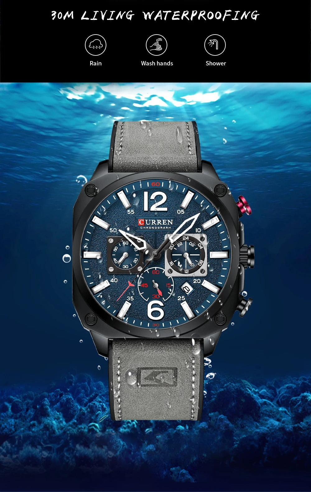 Мужские модные кварцевые часы с кожаным ремнём