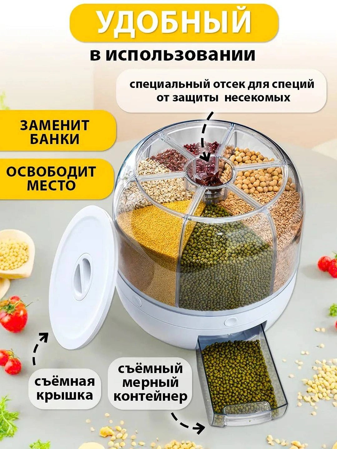 Органайзер для кухни, диспенсер с 6 отделениями