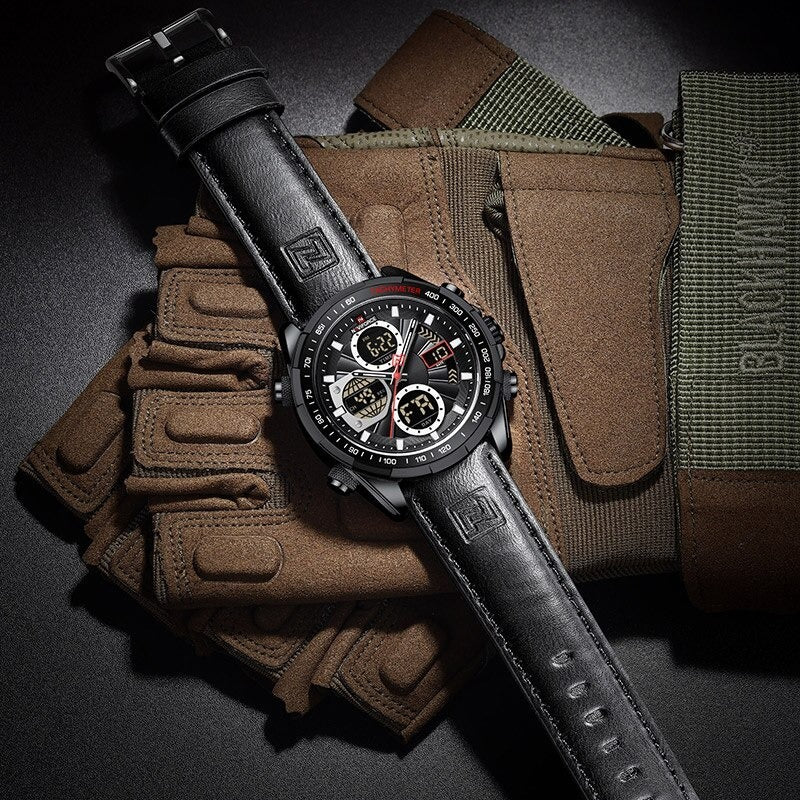 Мужские наручные часы с кожаным ремешком