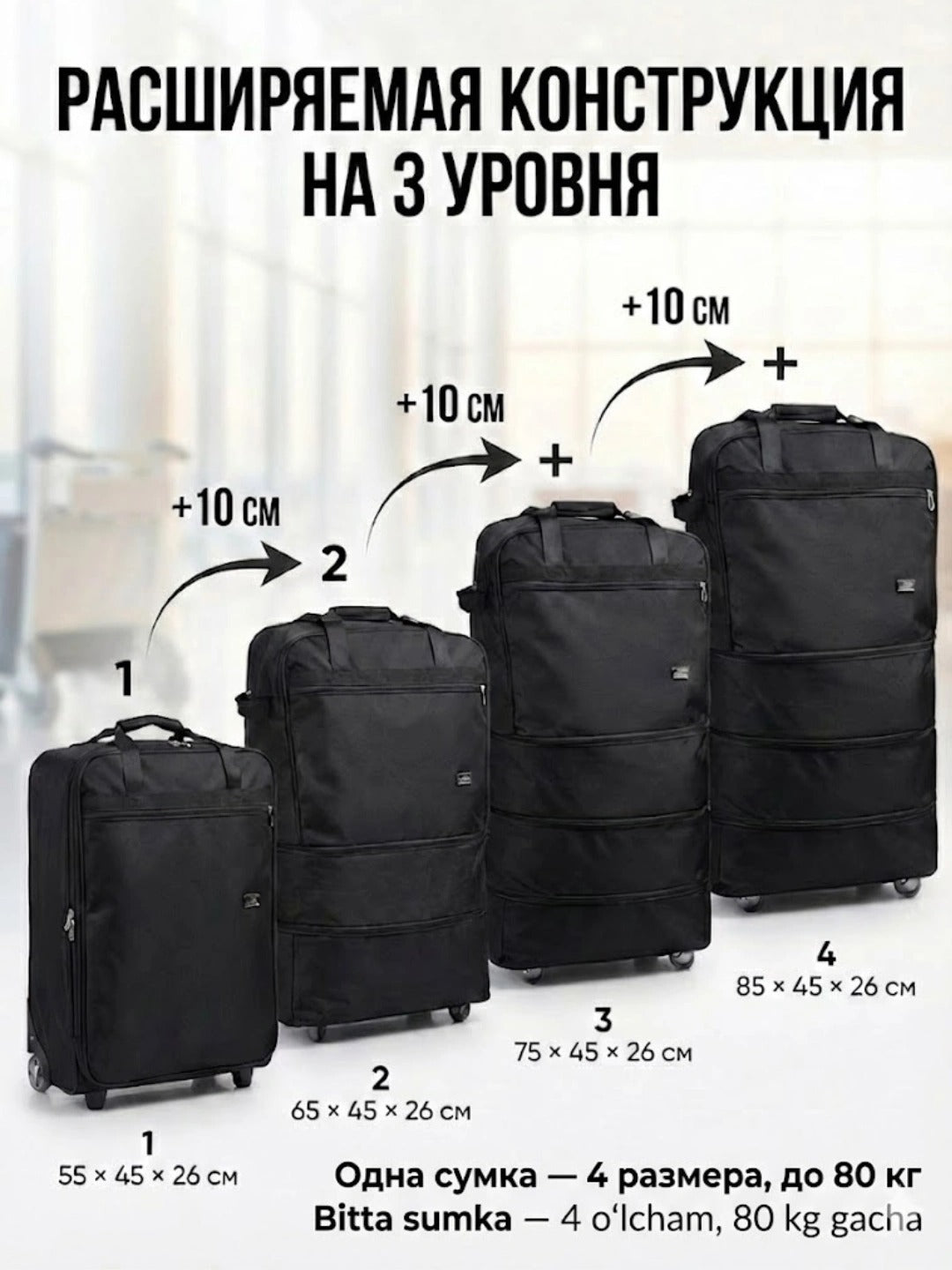 Дорожная сумка с расширением (нагрузка до 80 кг)