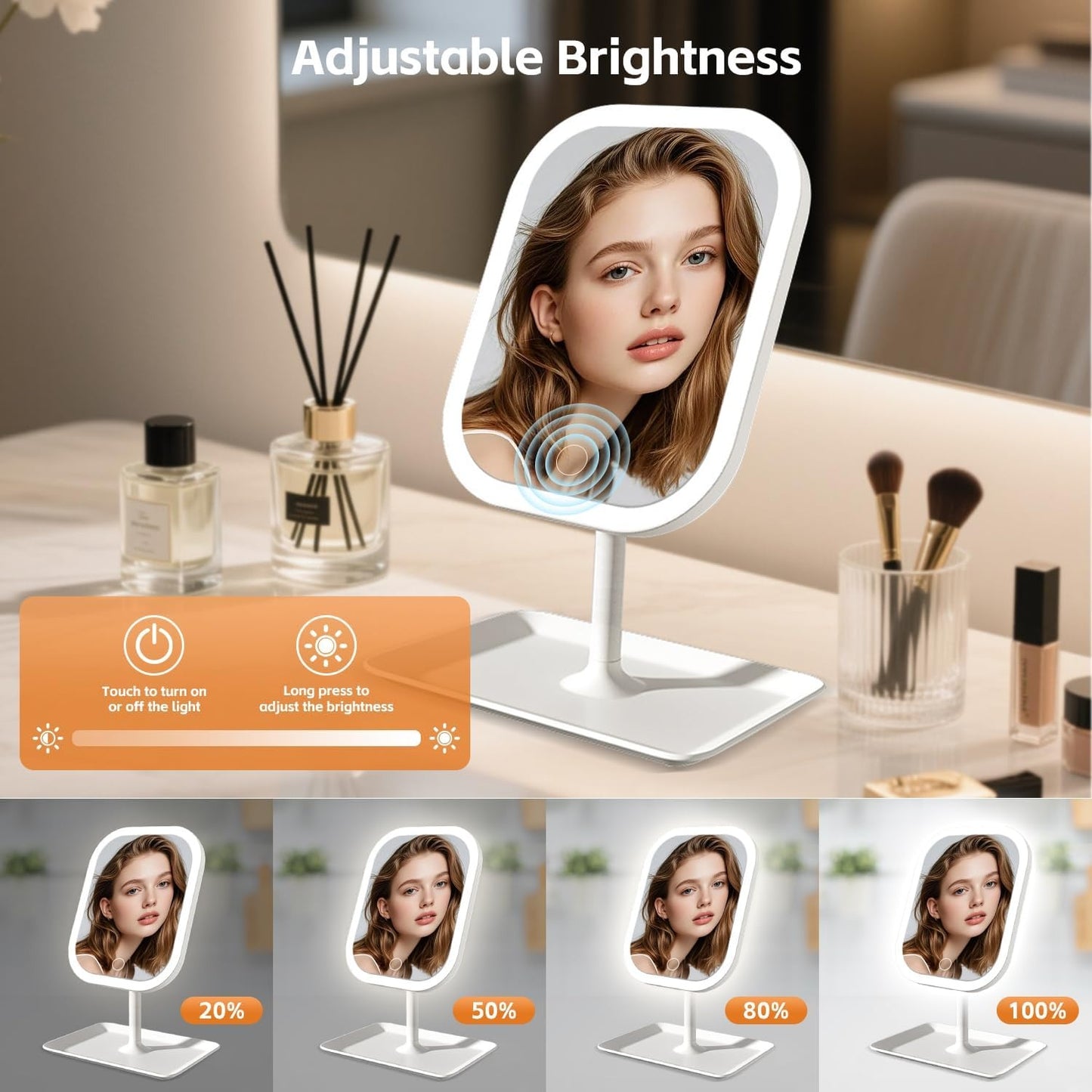 Зеркало для макияжа с LED-подсветкой, 3 цвета освещения и увеличением 10×