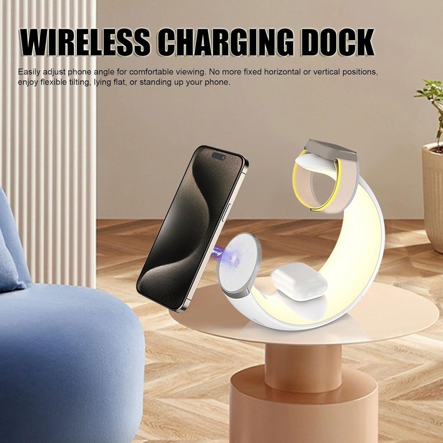 Беспроводное зарядное устройство 4-в-1 для телефона в форме луны