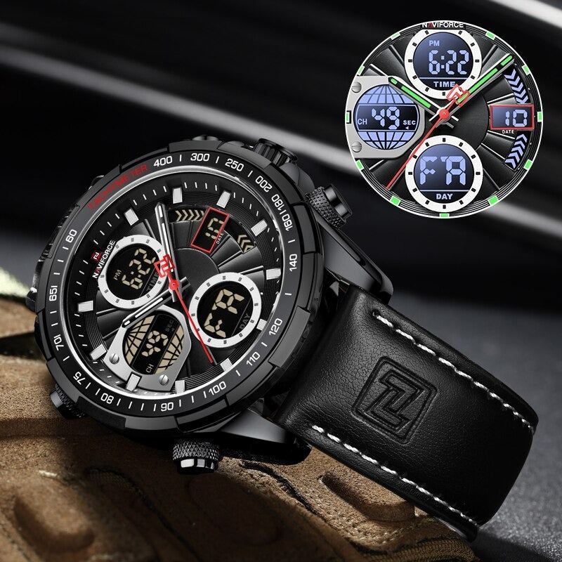 Мужские наручные часы с кожаным ремешком