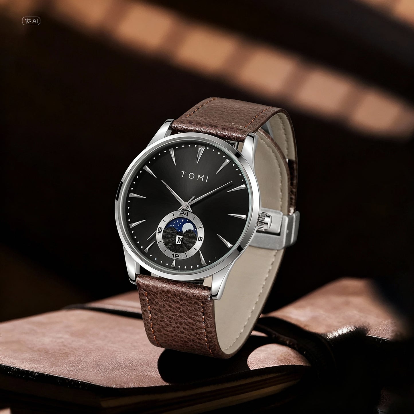 Роскошные мужские часы с кожаным ремешком